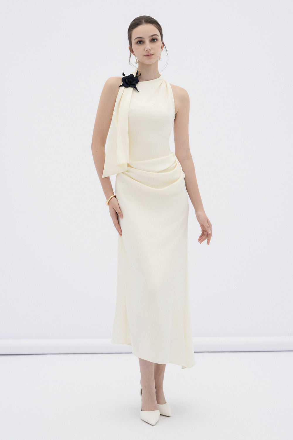 brie midi dress Women's Brie Sheath Scarf Neck Silk Blend Midi Dress XS/S/M/L/XL/Customize Cream MEAN BLVD Cream / L