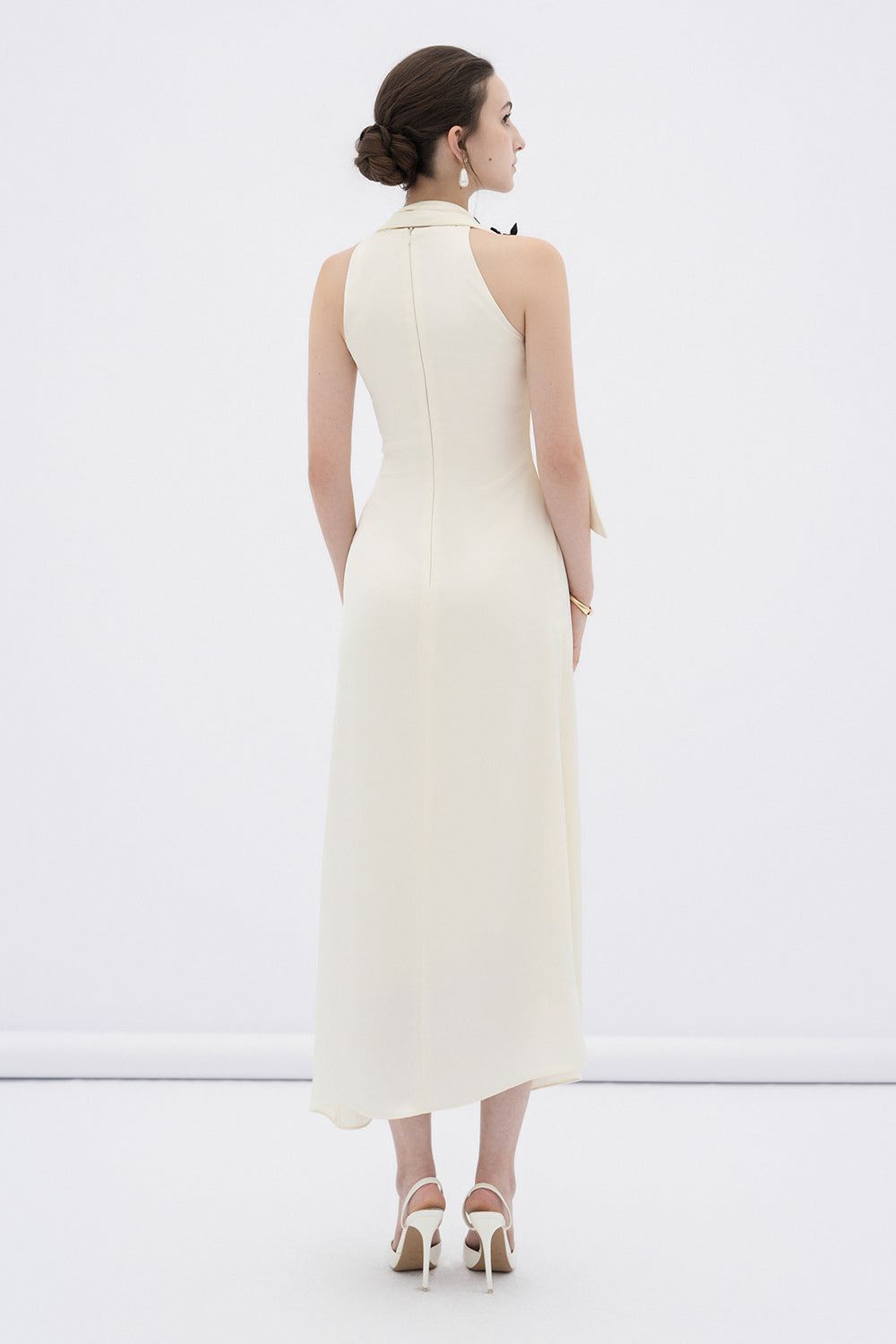 Brie Sheath Scarf Neck Silk Blend Midi Dress