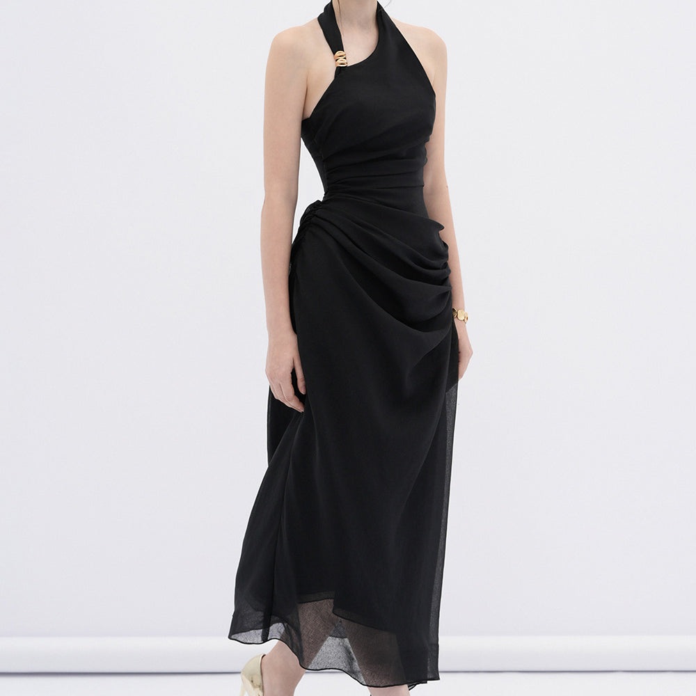 Elowen A-line Halter Neck Linen Midi Dress