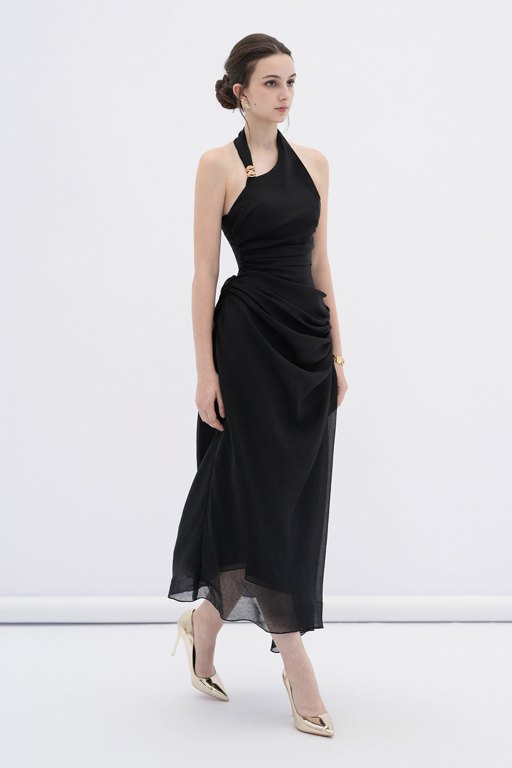 Women's Elowen A-line Halter Neck Linen Midi Dress XS/S/M/L/XL/Customize Black/Samba Red MEAN BLVD Black / S Women's Elowen A-line Halter Neck Linen Midi Dress XS/S/M/L/XL/Customize Black/Samba Red MEAN BLVD Black / S