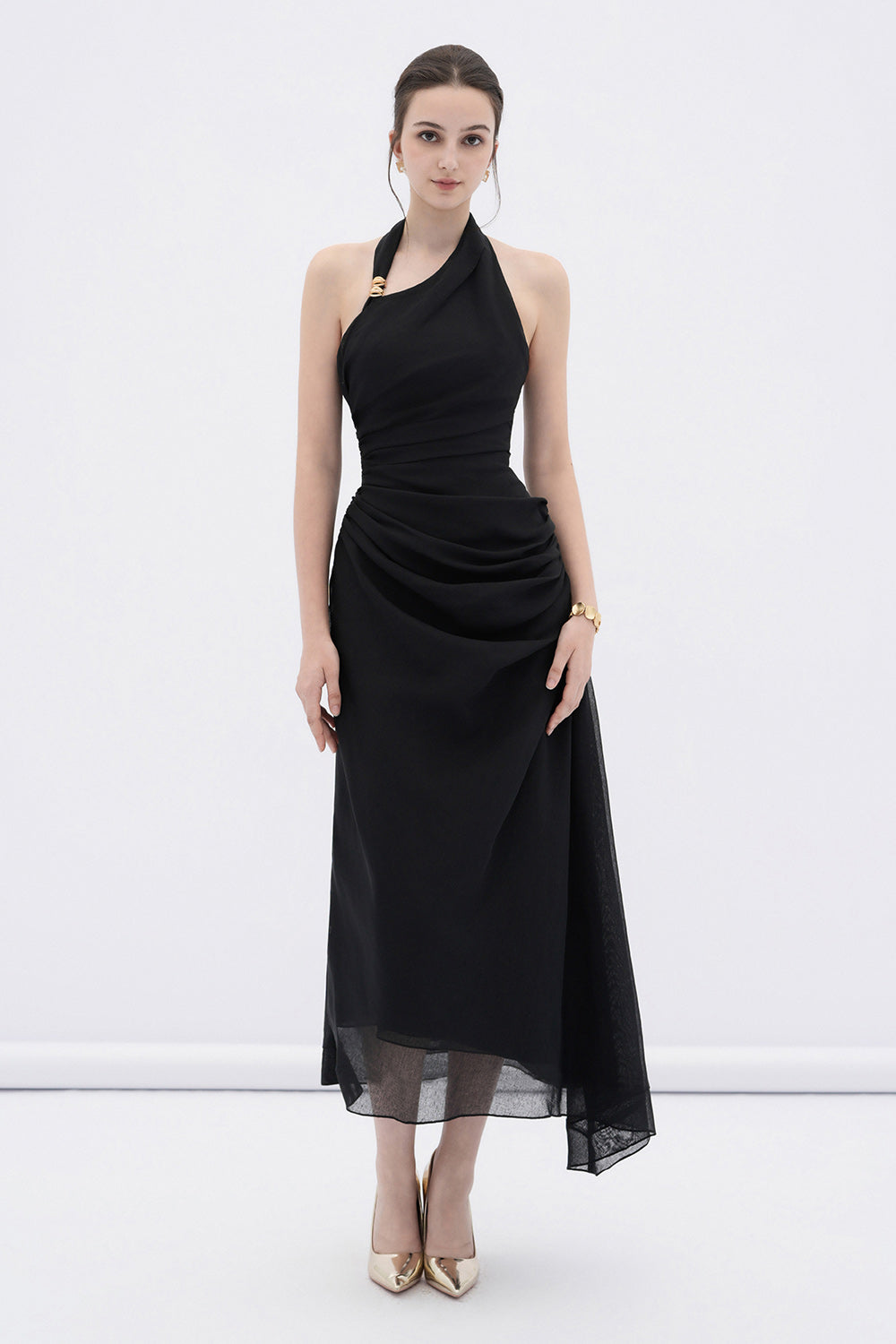 Elowen A-line Halter Neck Linen Midi Dress