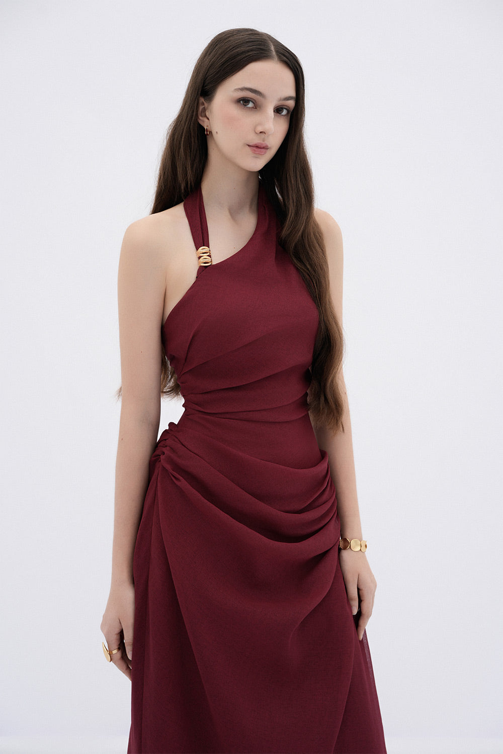 Elowen A-line Halter Neck Linen Midi Dress