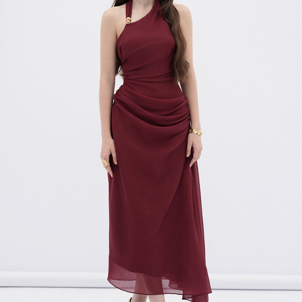 Elowen A-line Halter Neck Linen Midi Dress