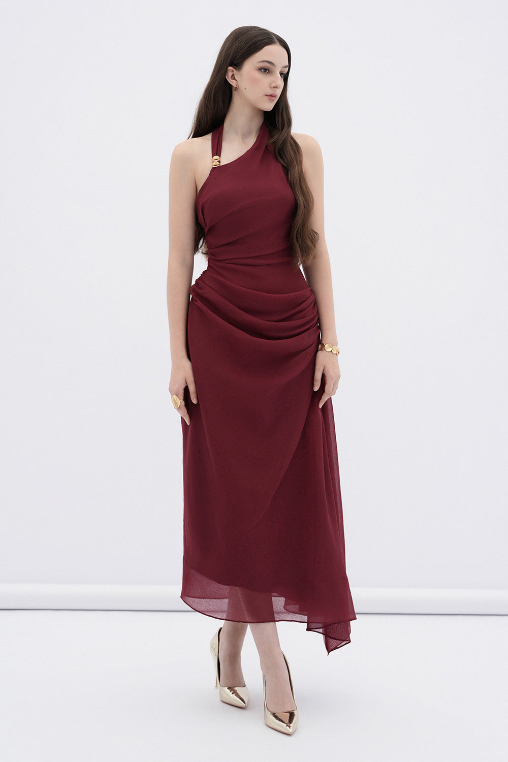 elowen midi dress Women's Elowen A-line Halter Neck Linen Midi Dress XS/S/M/L/XL/Customize  Black/Samba Red MEAN BLVD