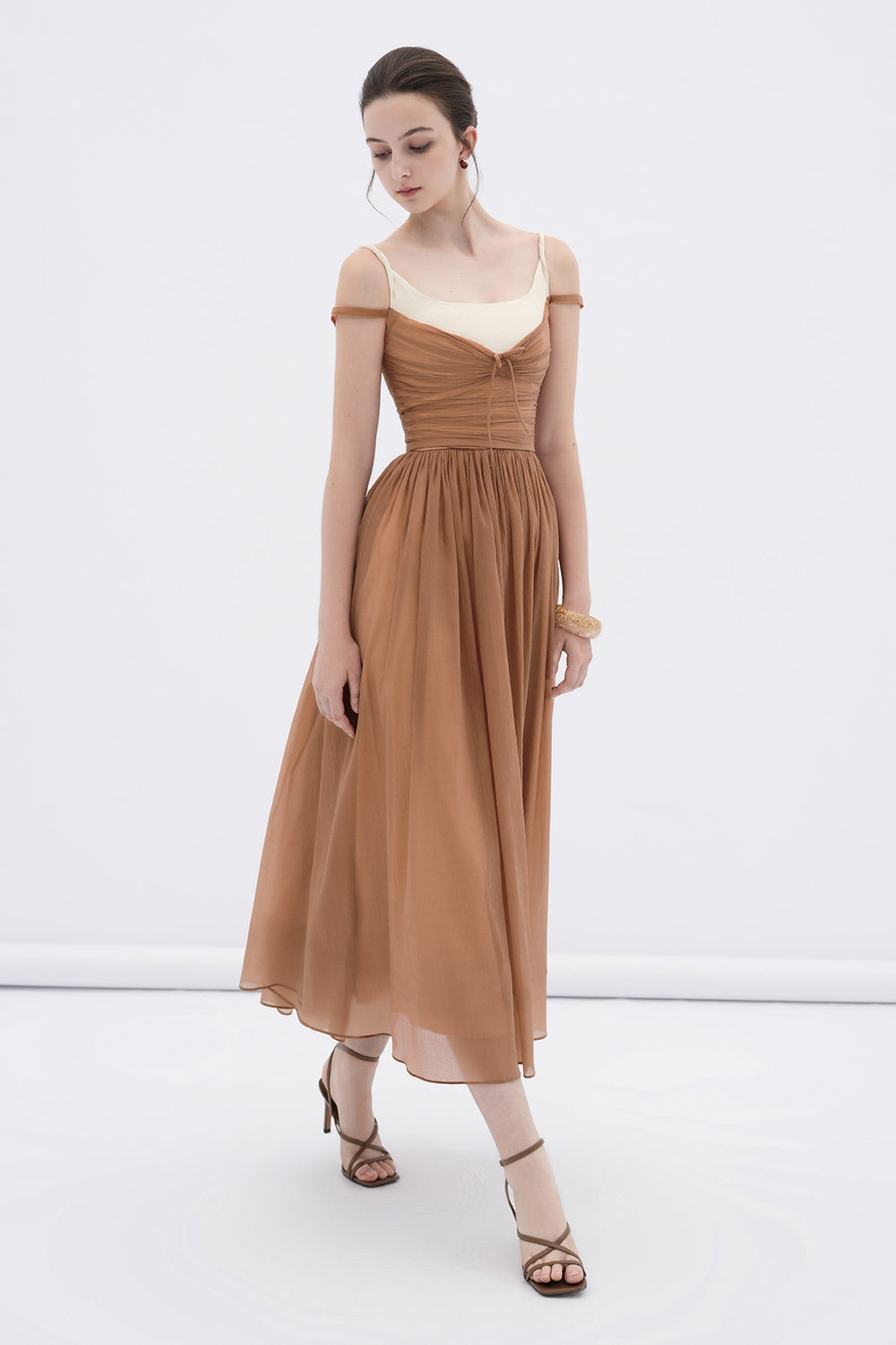 Cornish A-line Cold Shoulder Sleeved Voile Midi Dress