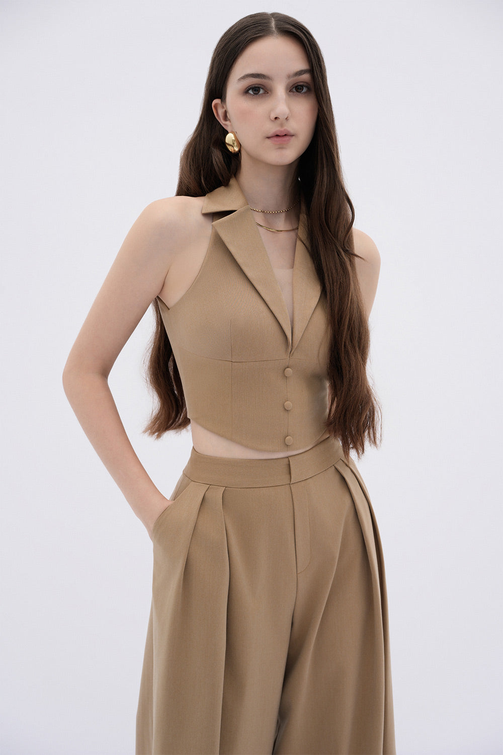 Stella Straight Wide Leg Khaki Floor Length Pants