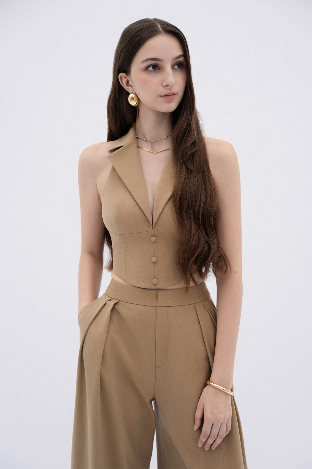 Stella Straight Wide Leg Khaki Floor Length Pants