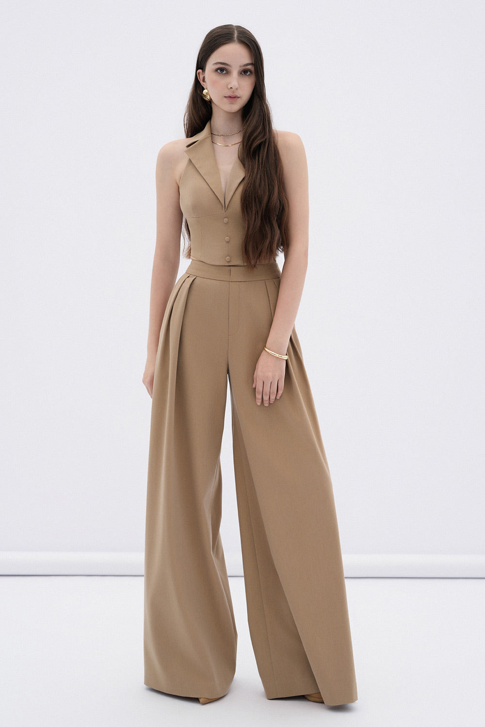 Stella Straight Wide Leg Khaki Floor Length Pants