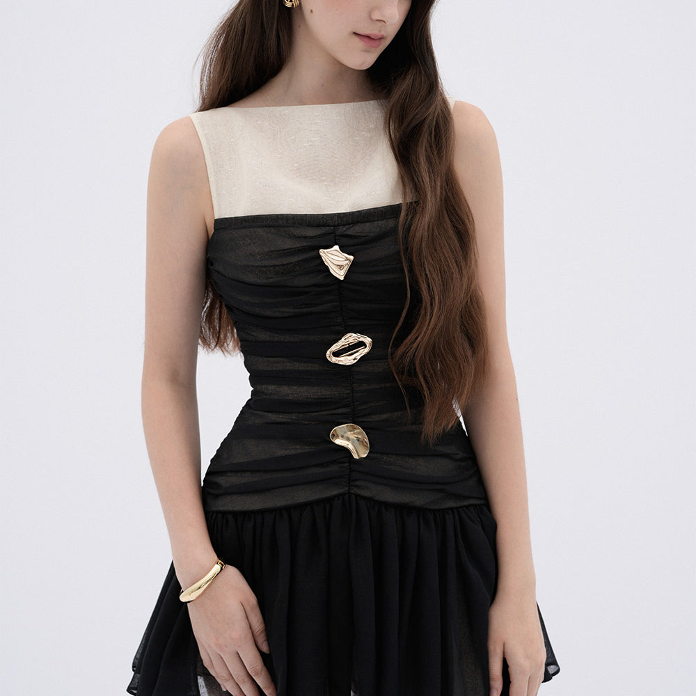 Faye Drop Waist Boat Neck Linen Mini Dress