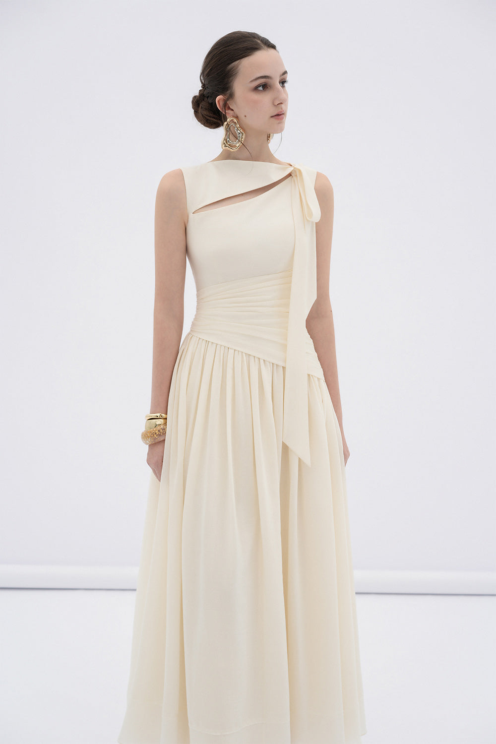 x line silhouette dress Midi pleated X-line DRESS