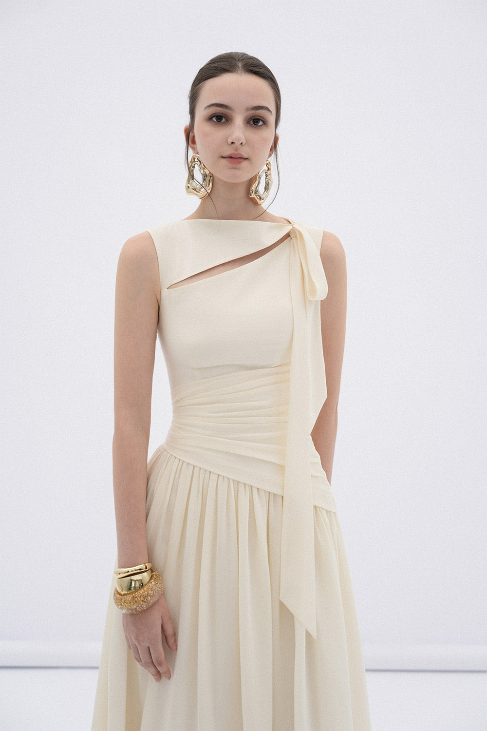 Women's Ciel A-line Cut-Out Silk Linen Maxi Dress XS/S/M/L/XL Cream MEAN BLVD, Cream / XS Women's Ciel A-line Cut-Out Silk Linen Maxi Dress XS/S/M/L/XL Cream MEAN BLVD, Cream / XS