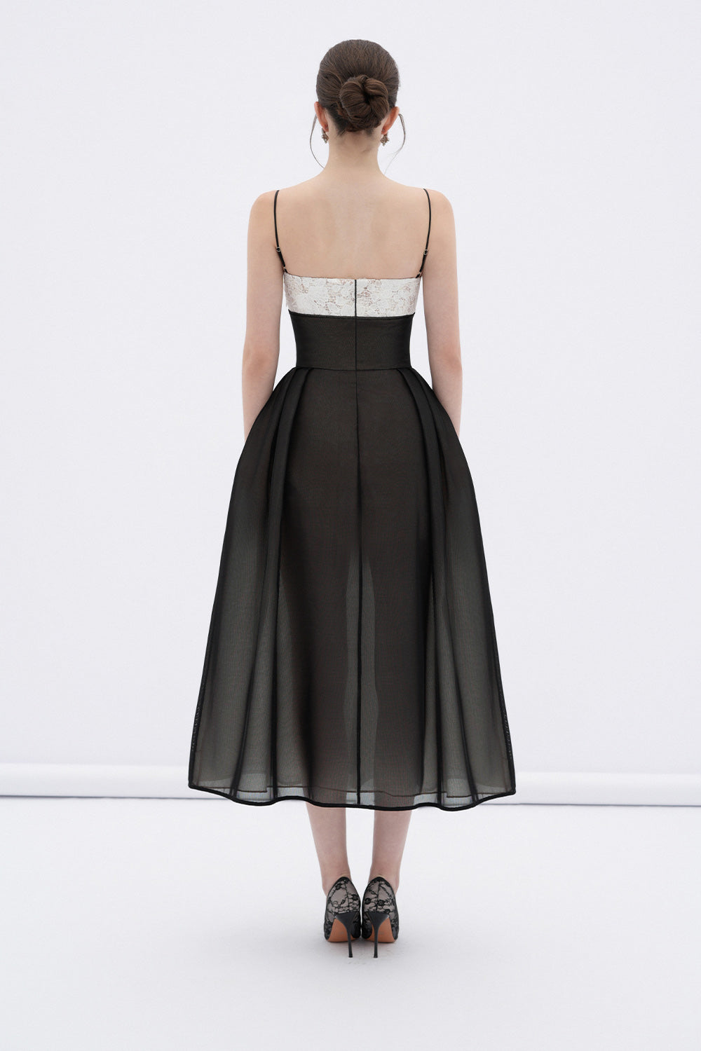 Vela A-line Corset Waist Mesh Midi Dress