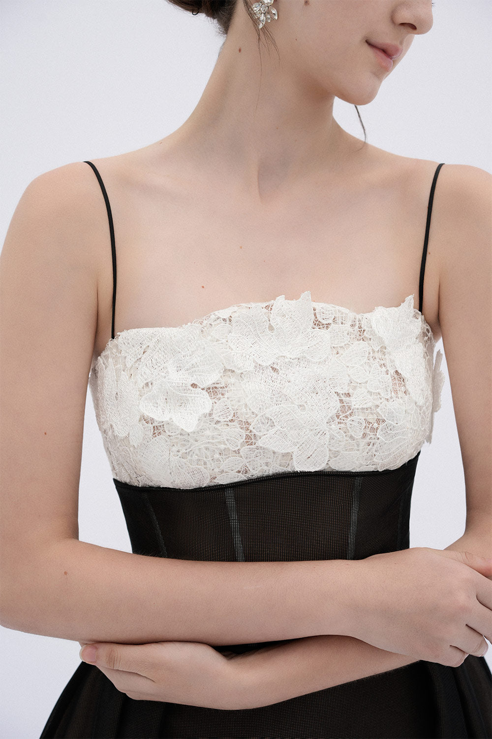 Vela A-line Corset Waist Mesh Midi Dress