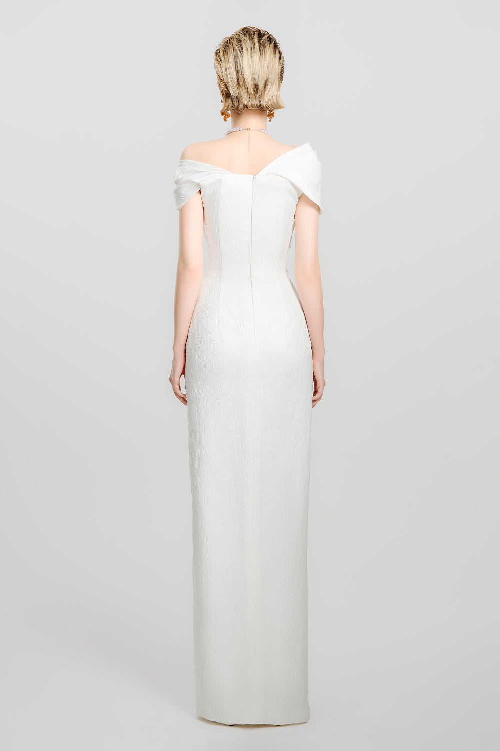 Snow Veil Sheath Side Slit Canvas Maxi Dress