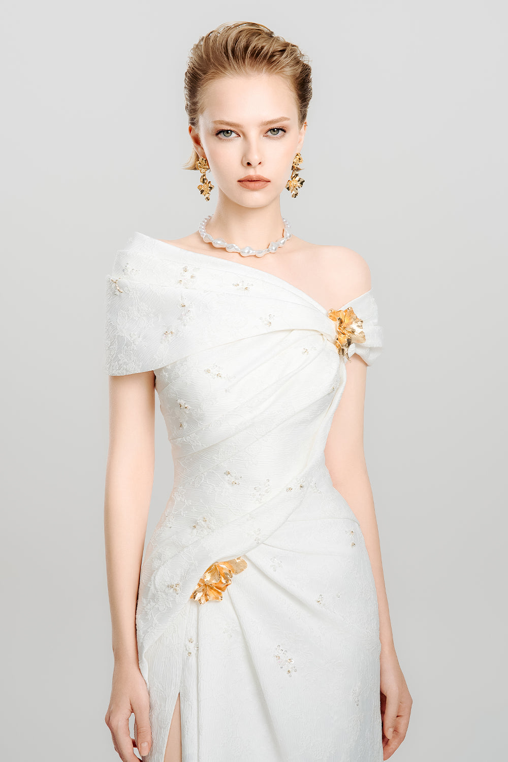 Snow Veil Sheath Side Slit Canvas Maxi Dress