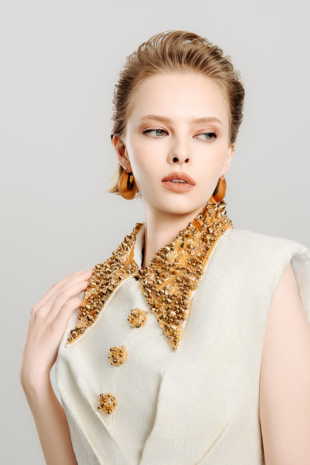 Ivory Crown Pegged Contrasting Collar Fleece Midi Dress