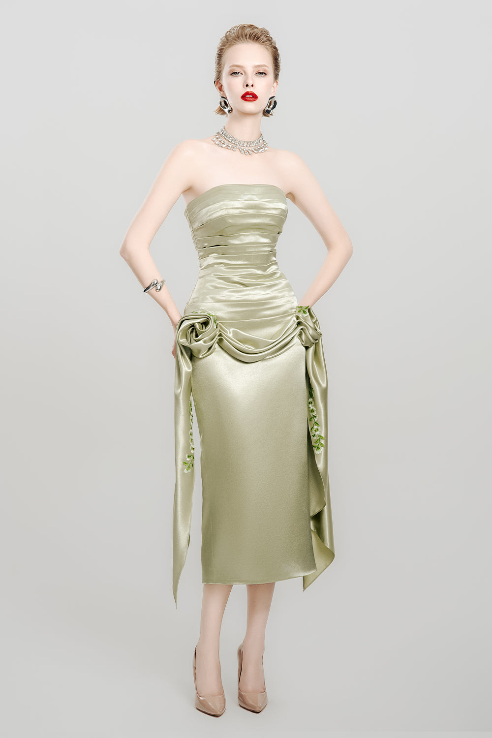knee length dresses for ladies Olive Wrap Satin Shirt Midi Dress – AX Paris main image 0