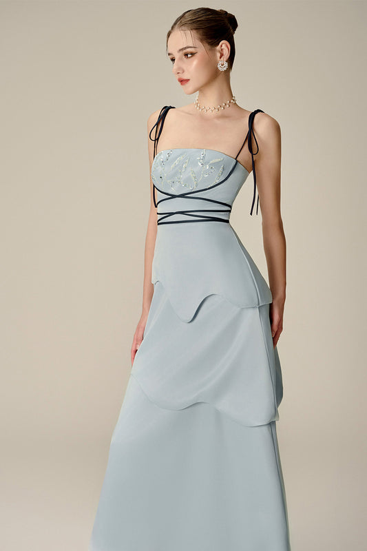 Doris Layered Square Neck Taffeta Midi Dress