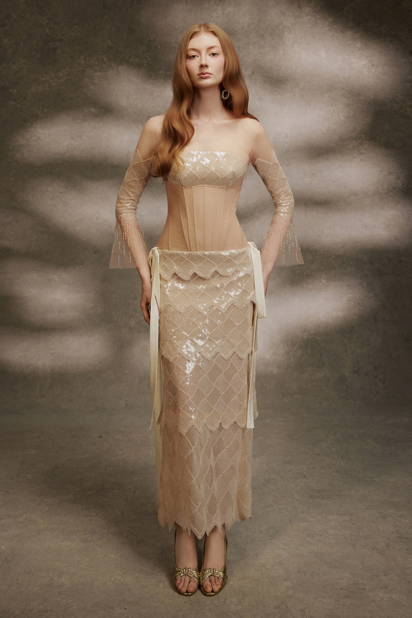 Champagne Mosaic Illusion Maxi Dress