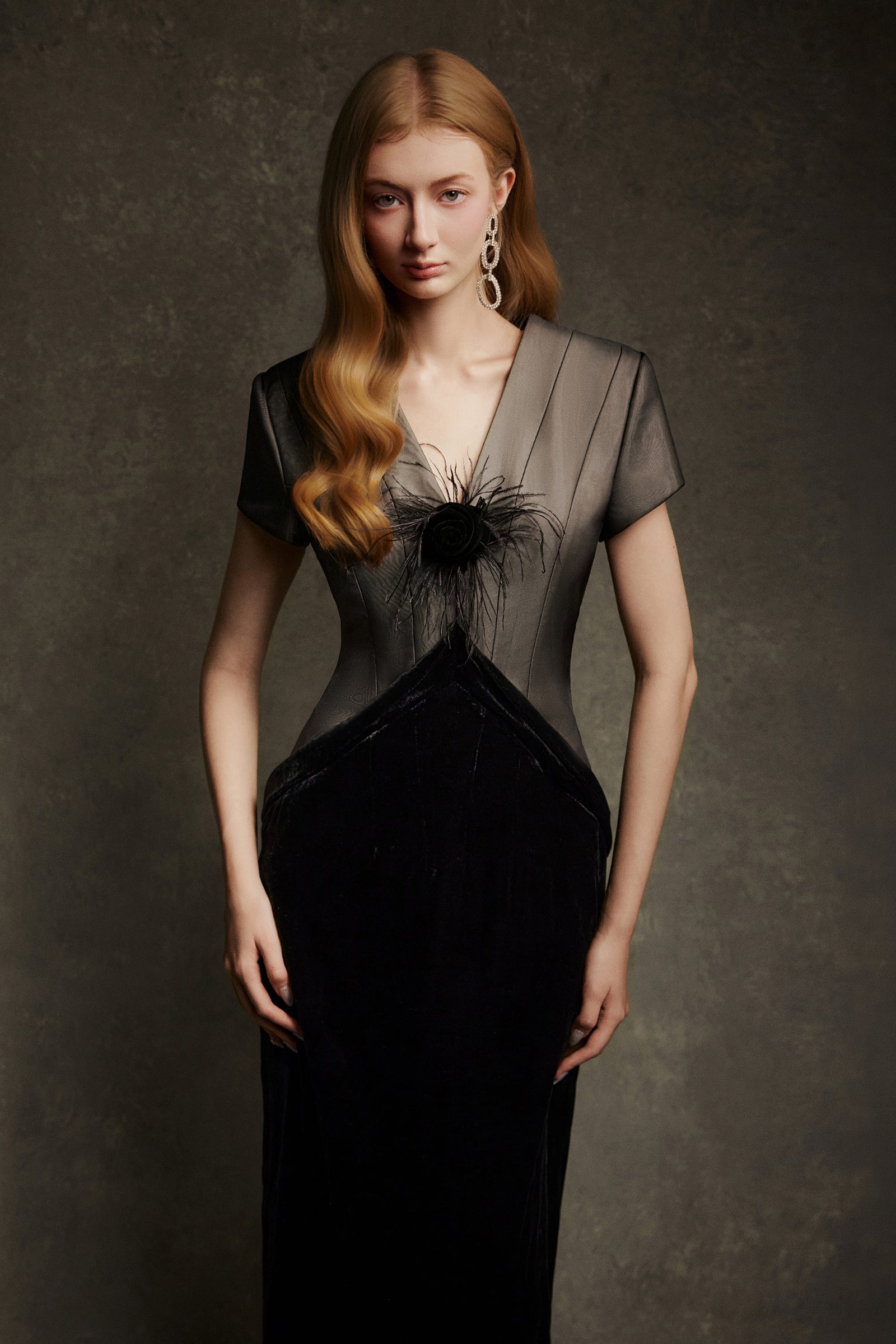 Noir V-Neck Midi Dress