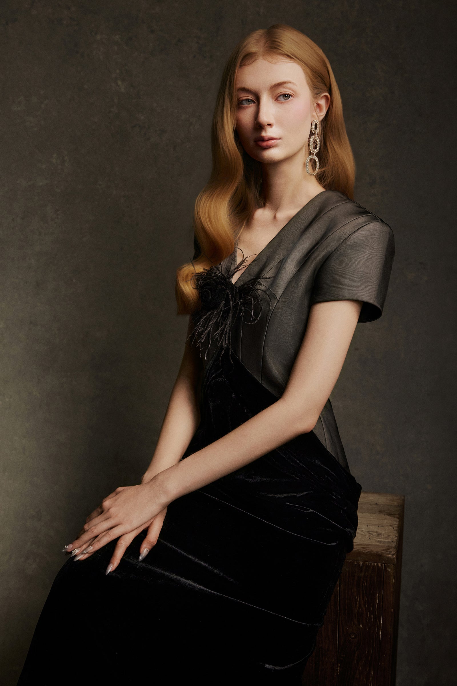 Noir V-Neck Midi Dress