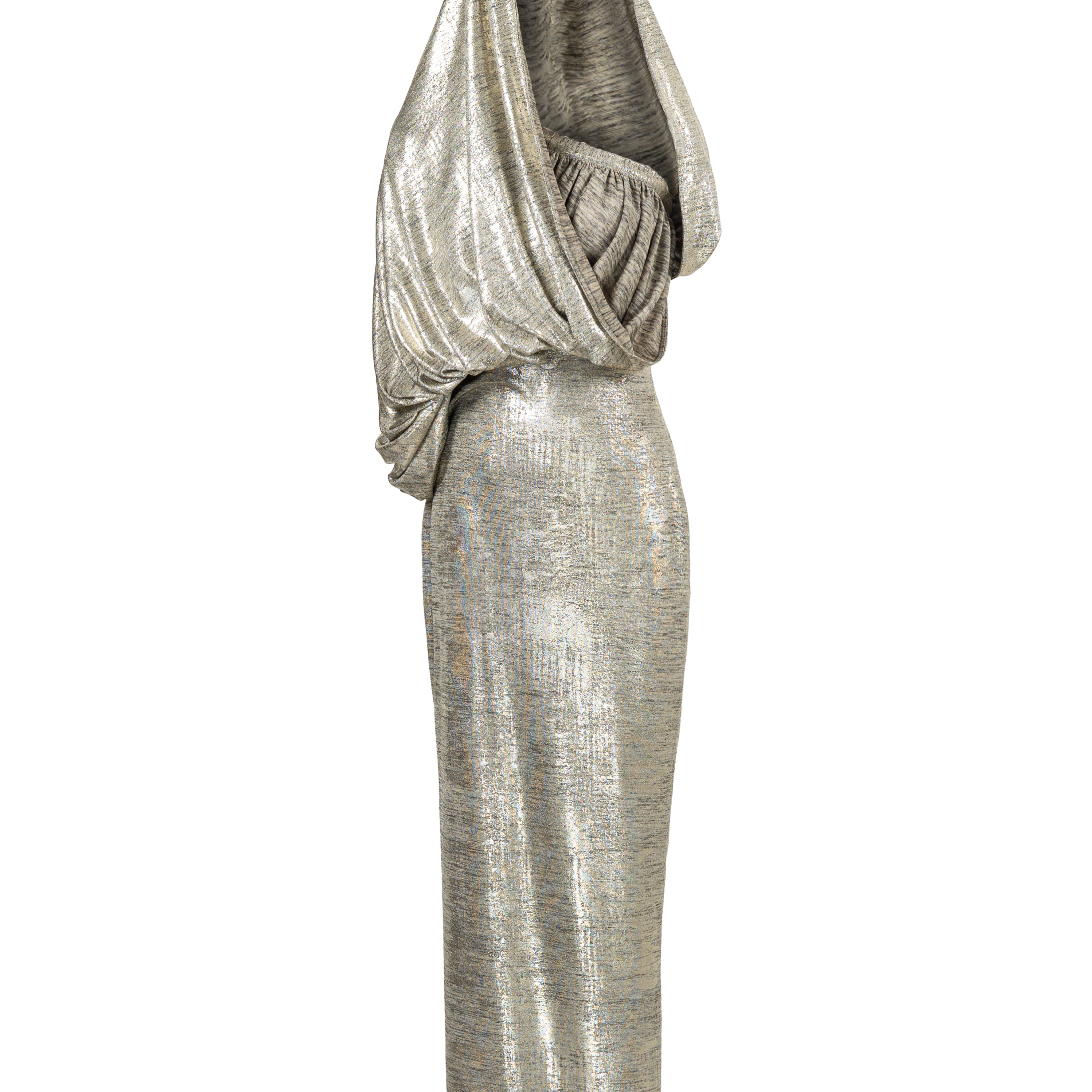 Lustre Asymmetric Neck Maxi Dress