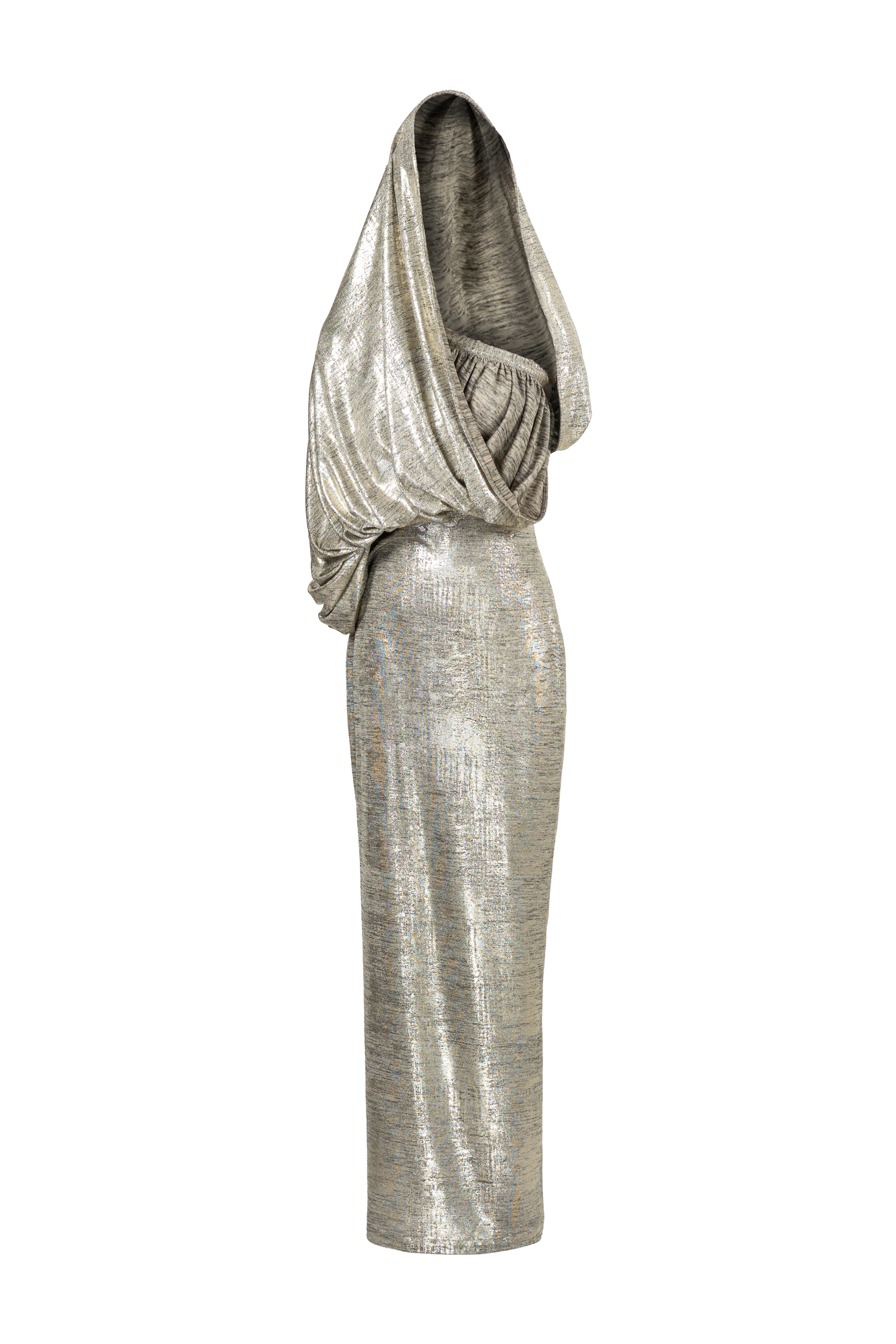 Lustre Asymmetric Neck Maxi Dress