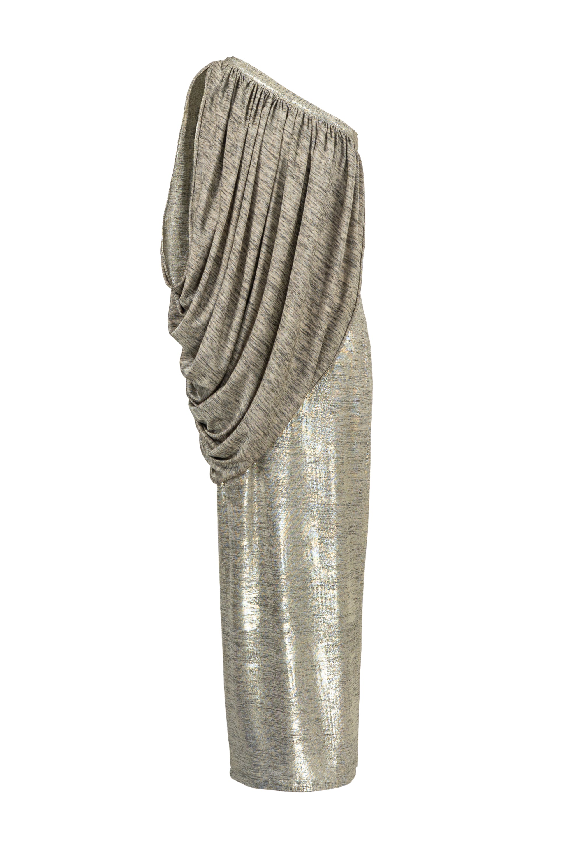 Lustre Asymmetric Neck Maxi Dress