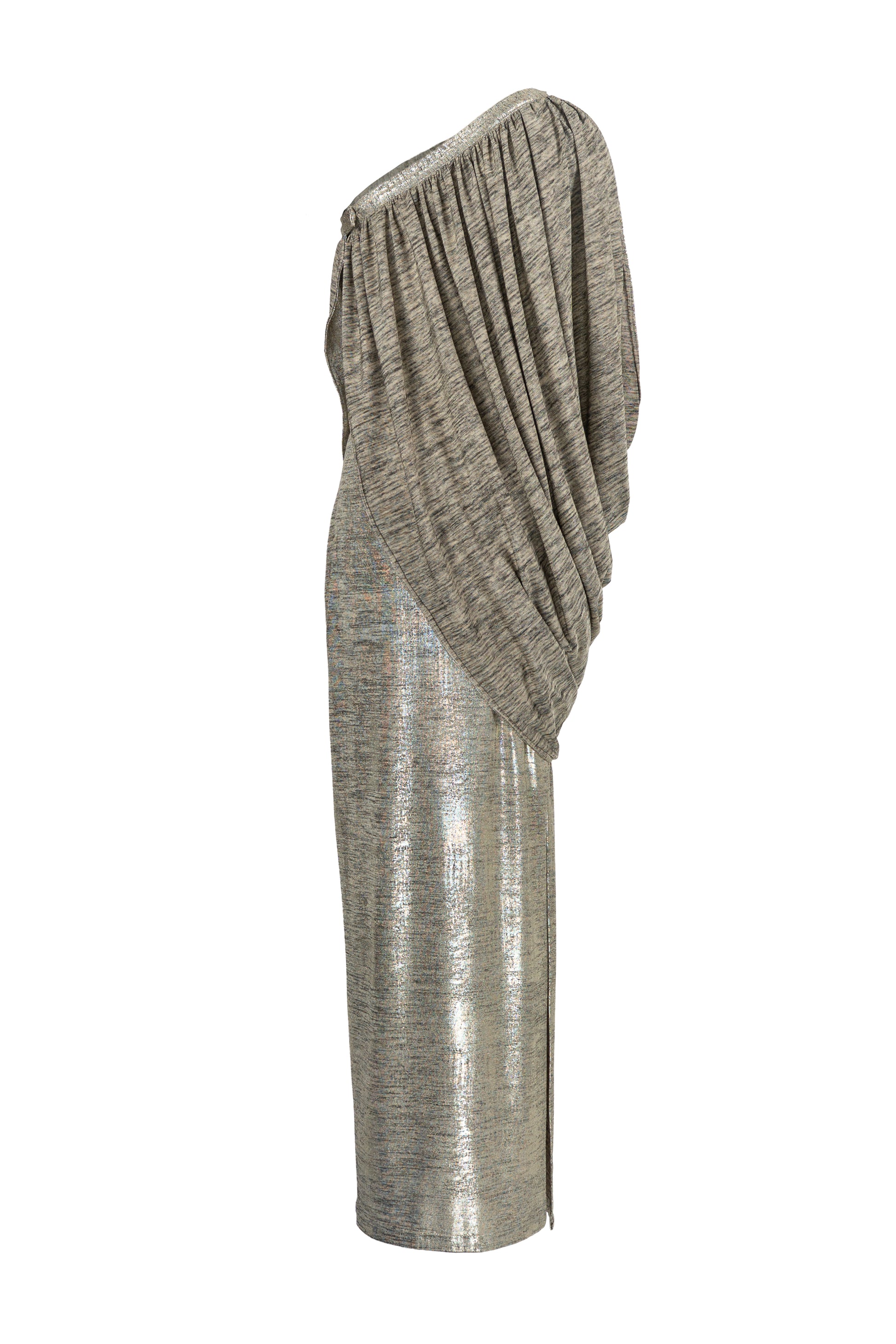 Lustre Asymmetric Neck Maxi Dress