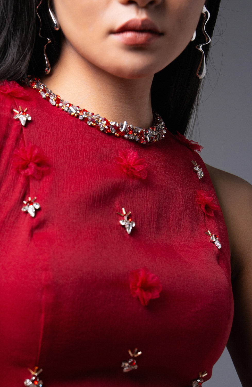 Potter Mermaid Jewel Neck Organza Floor Length Dress