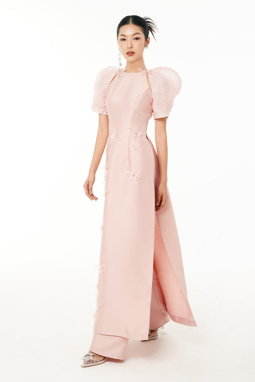 An Hy A-line Cut-Out Taffeta Floor Length Ao Dai Set
