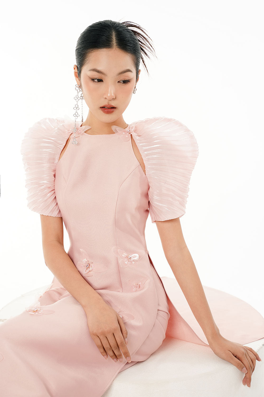 An Hy A-line Cut-Out Taffeta Floor Length Ao Dai Set