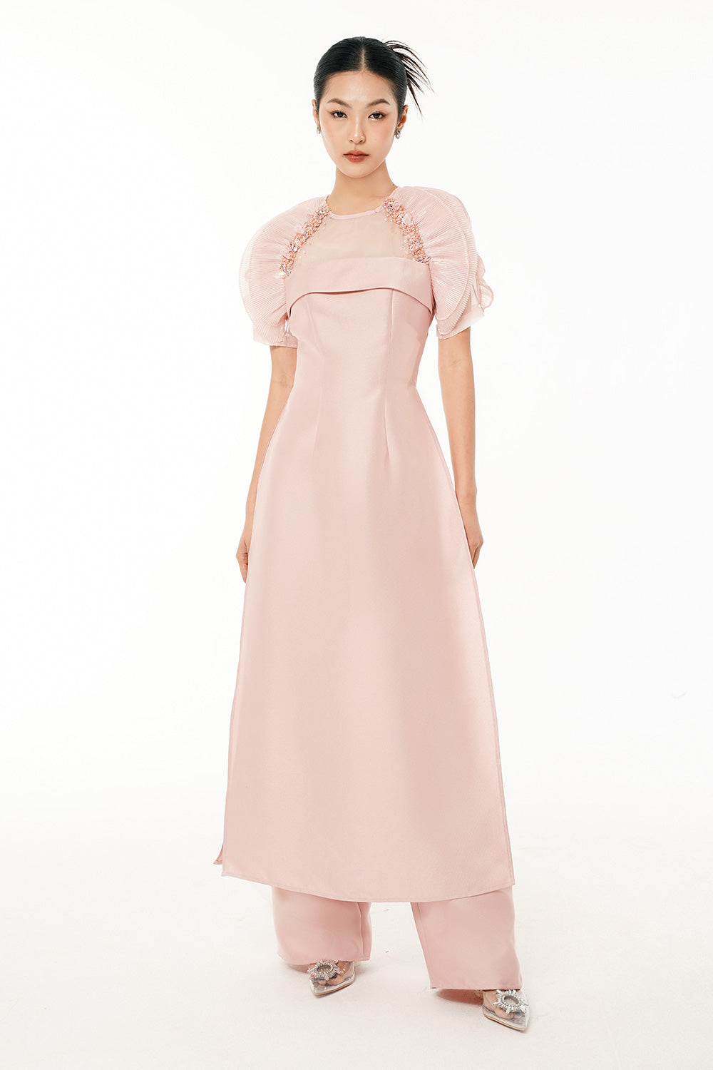 An Straight Wide Leg Taffeta Floor Length Pants