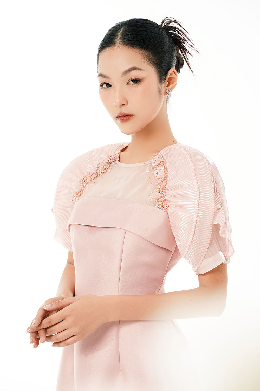 An Vu A-line Side Slit Taffeta Floor Length Ao Dai Set