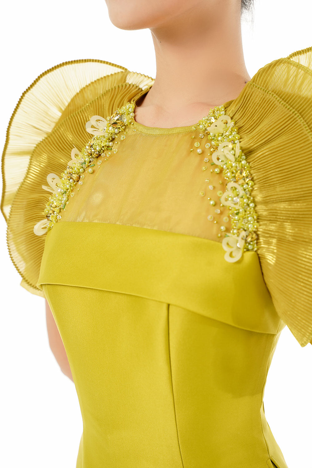 An Nguyet A-line Jewel Neck Taffeta Floor Length Ao Dai Set