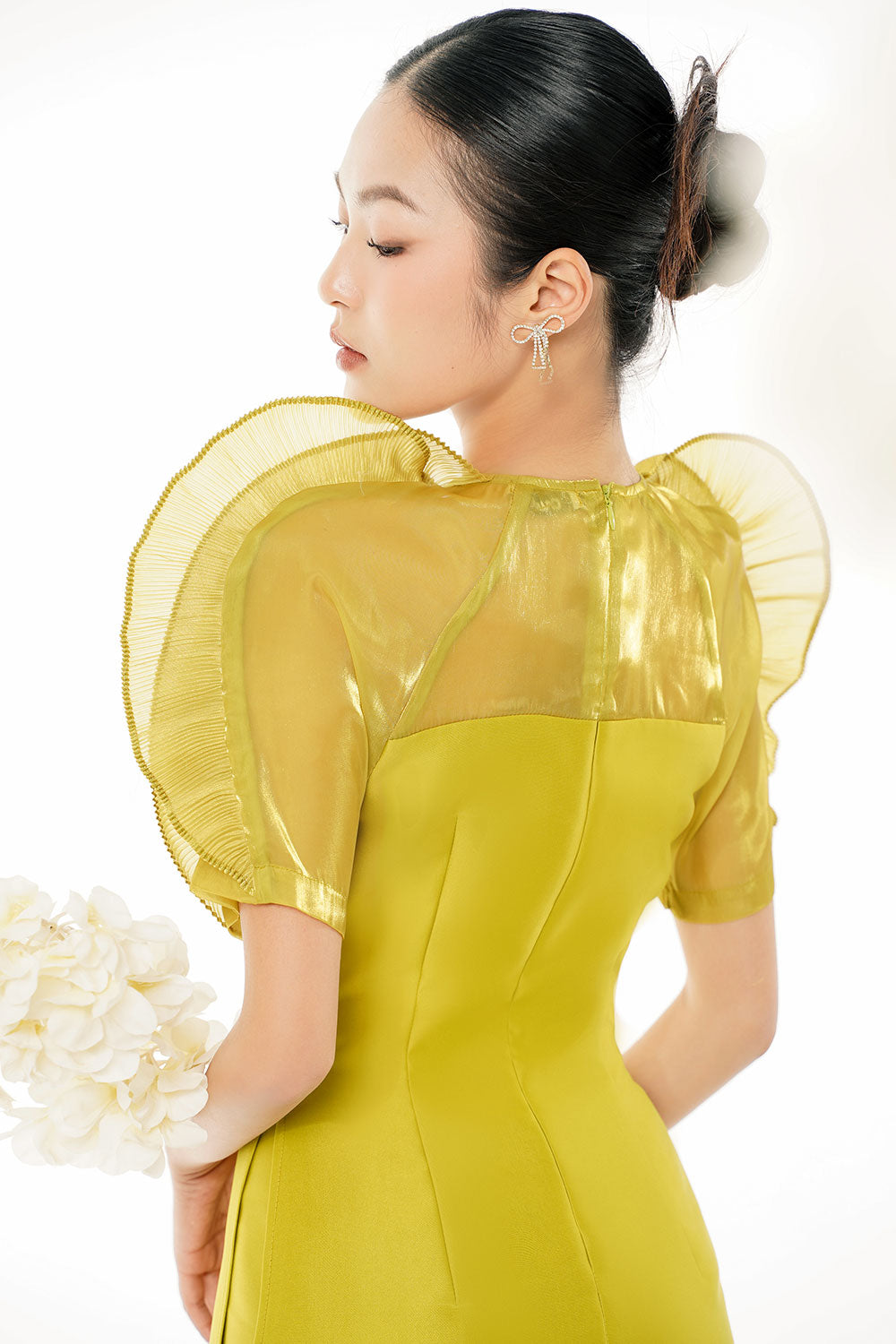 An Nguyet A-line Jewel Neck Taffeta Floor Length Ao Dai Set