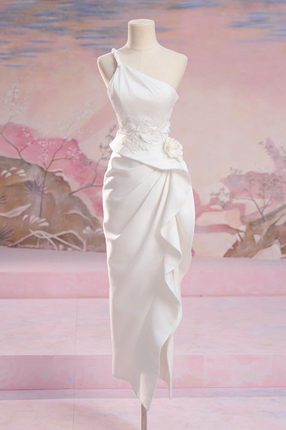 Calliope Slit One Shoulder Silk Midi Dress