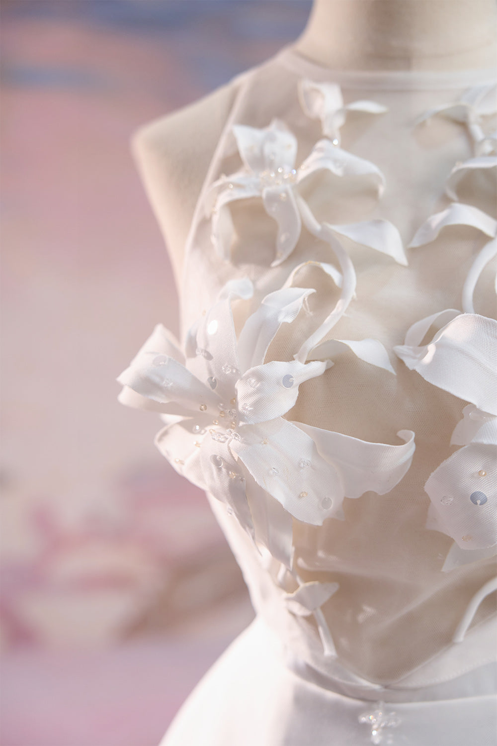 Vivian A-line Halter Neck Mesh Taffeta Mini Dress