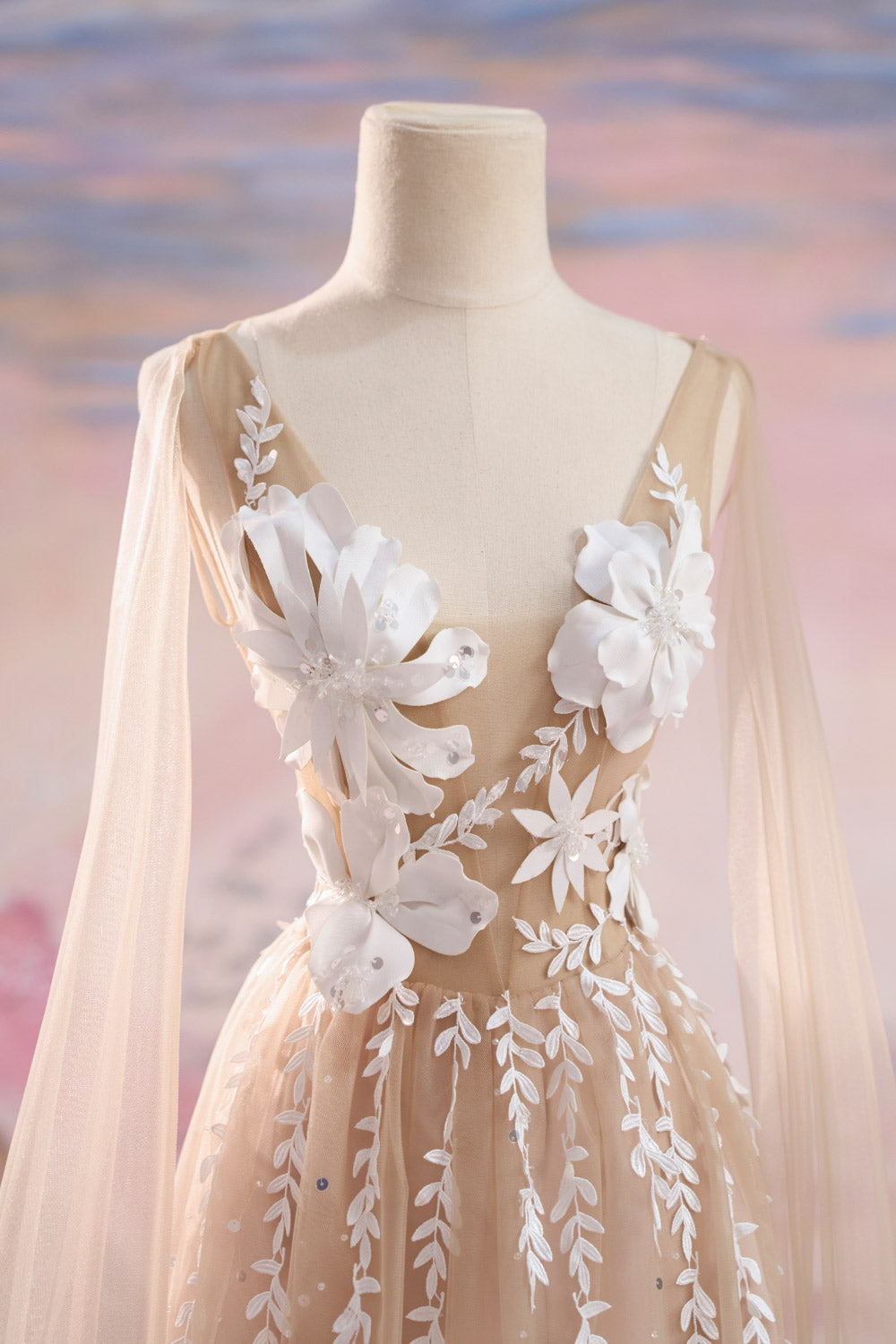 Emma A-line See-Through Mesh Silk Maxi Dress