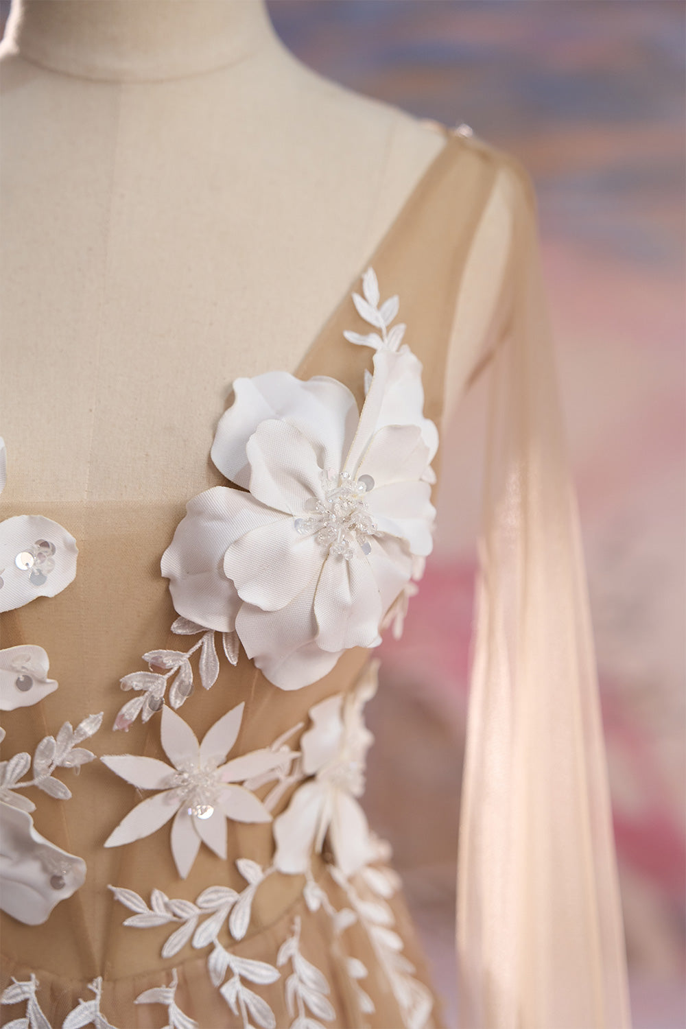 Emma A-line See-Through Mesh Silk Maxi Dress