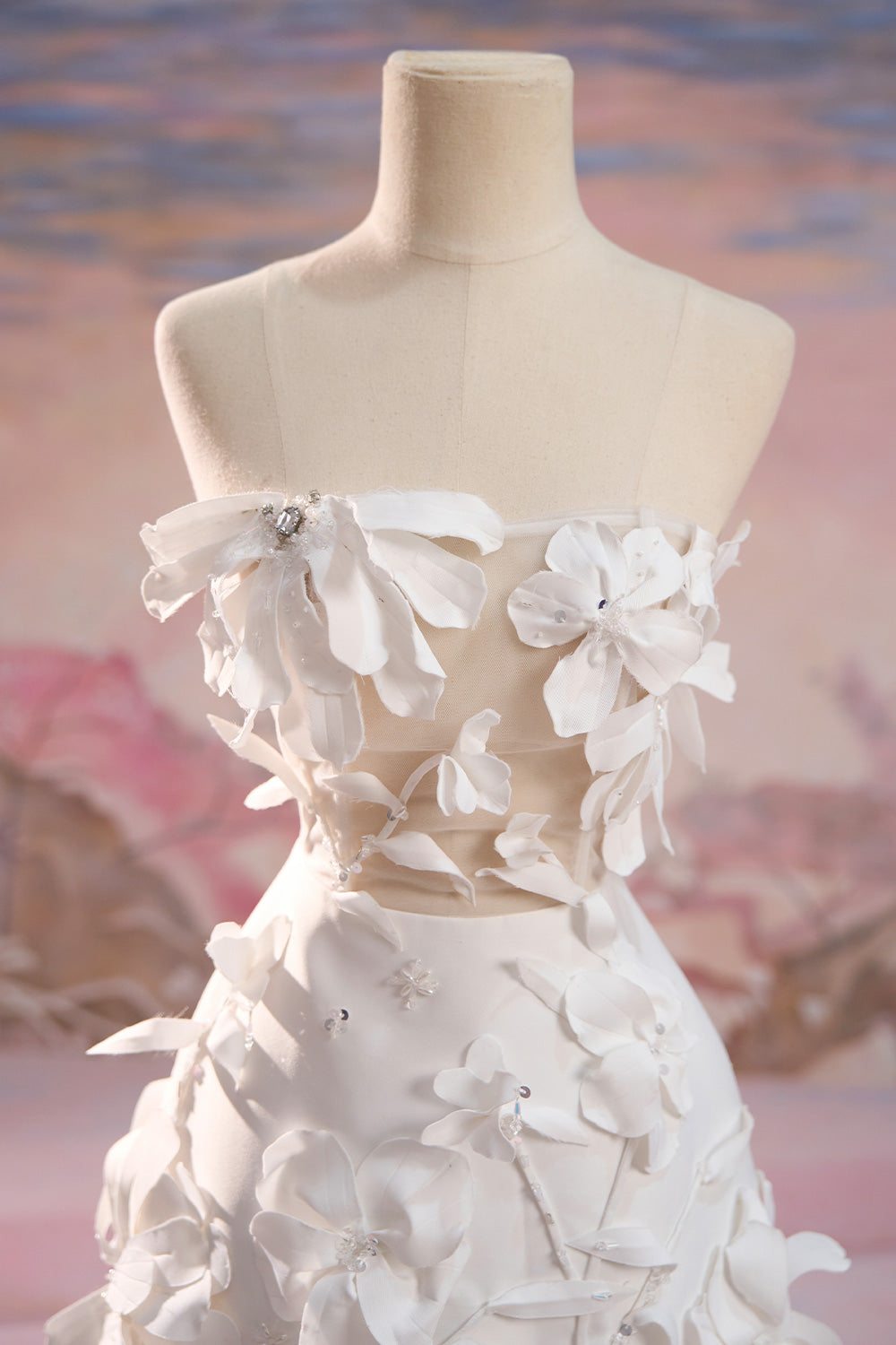 Levi A-line Straight Across Neck Mesh Taffeta Mini Dress