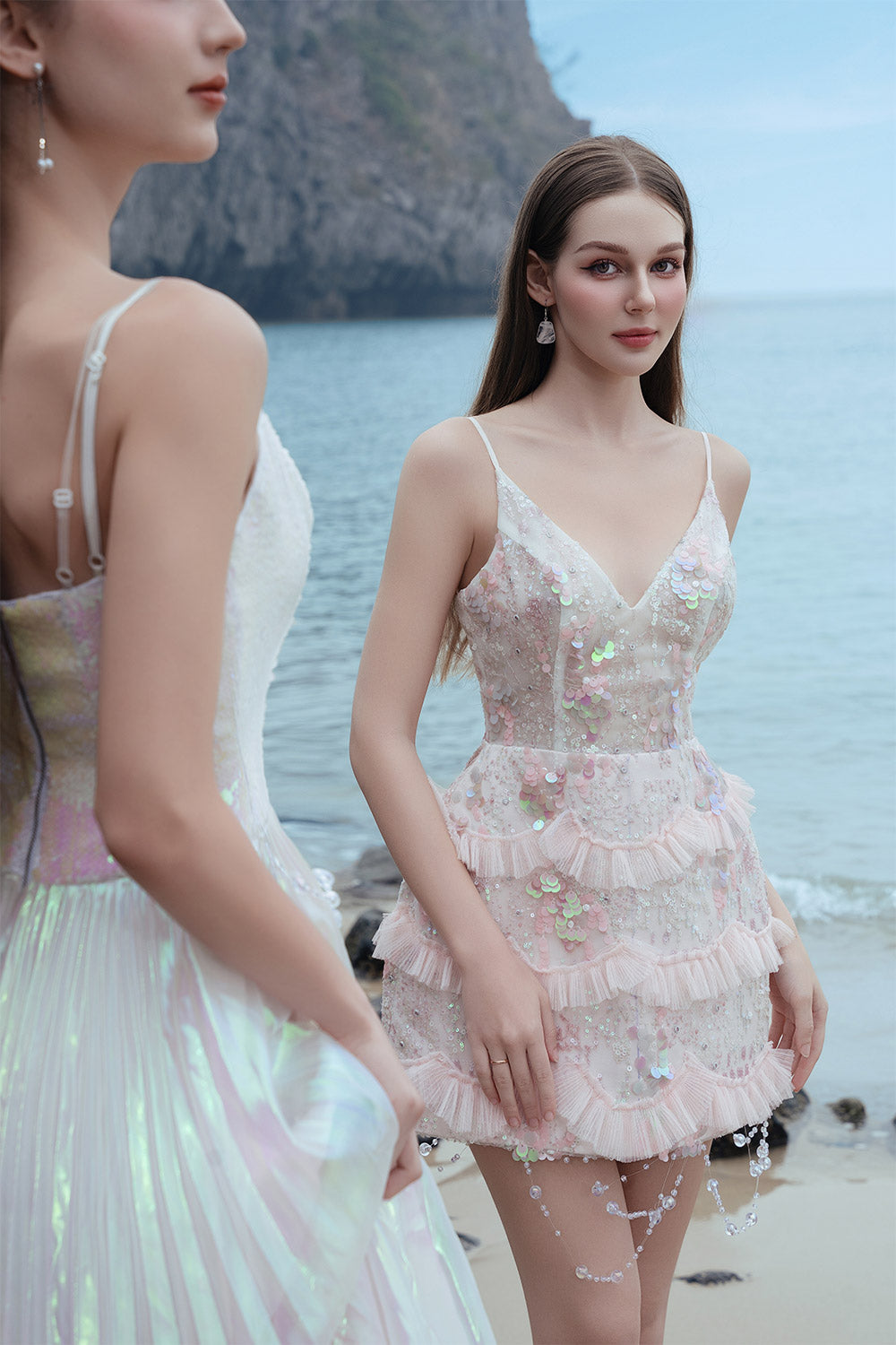 layered sequin dress Long Layered Prom Ball Gown with Sequins