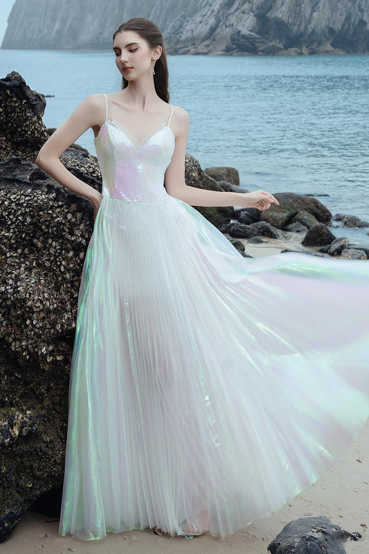 Alexa Pleated Sweetheart Neck Sequin Floor Length Dress