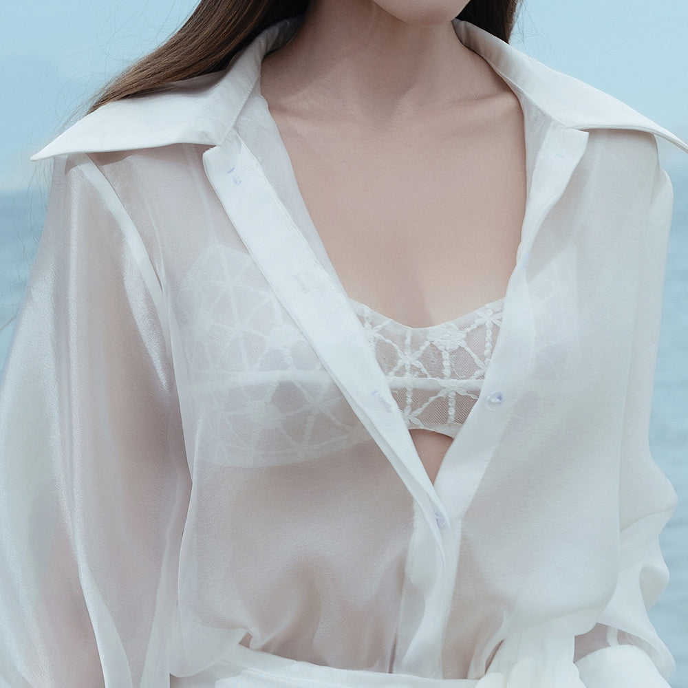 Yemi Cropped Spaghetti Strap Mesh Lace Bralette