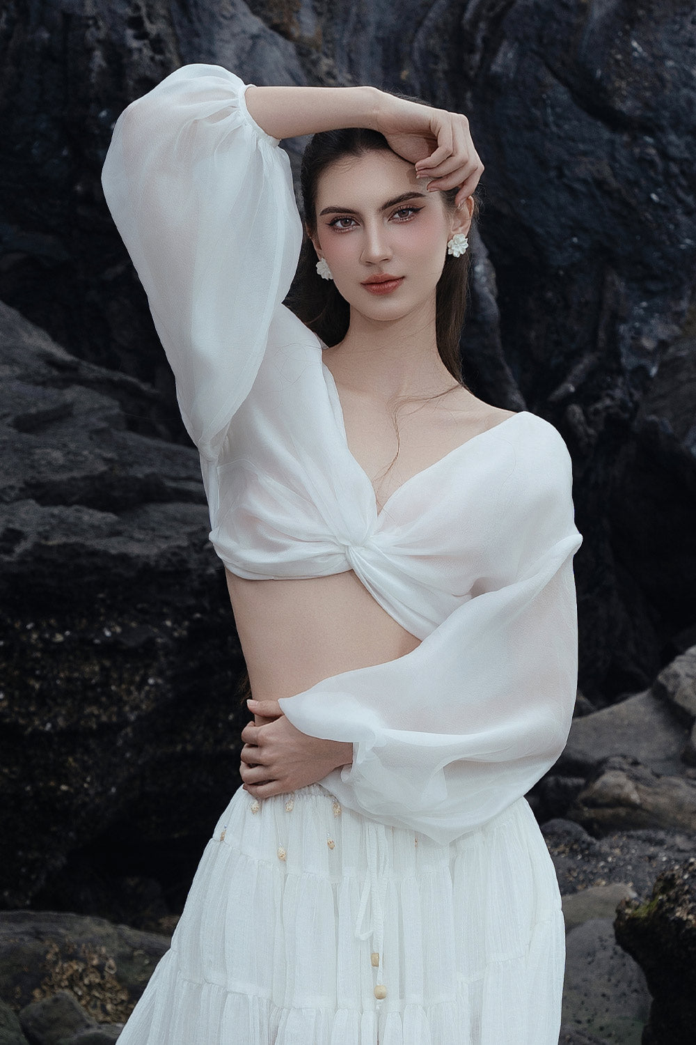 Roki Straight Twisted Organza Crop Top