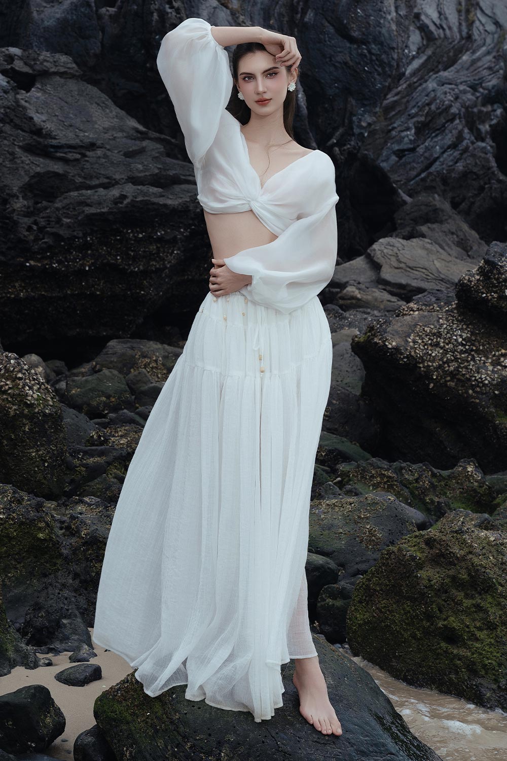 Roki Gathered Sheer Organza Maxi Skirt