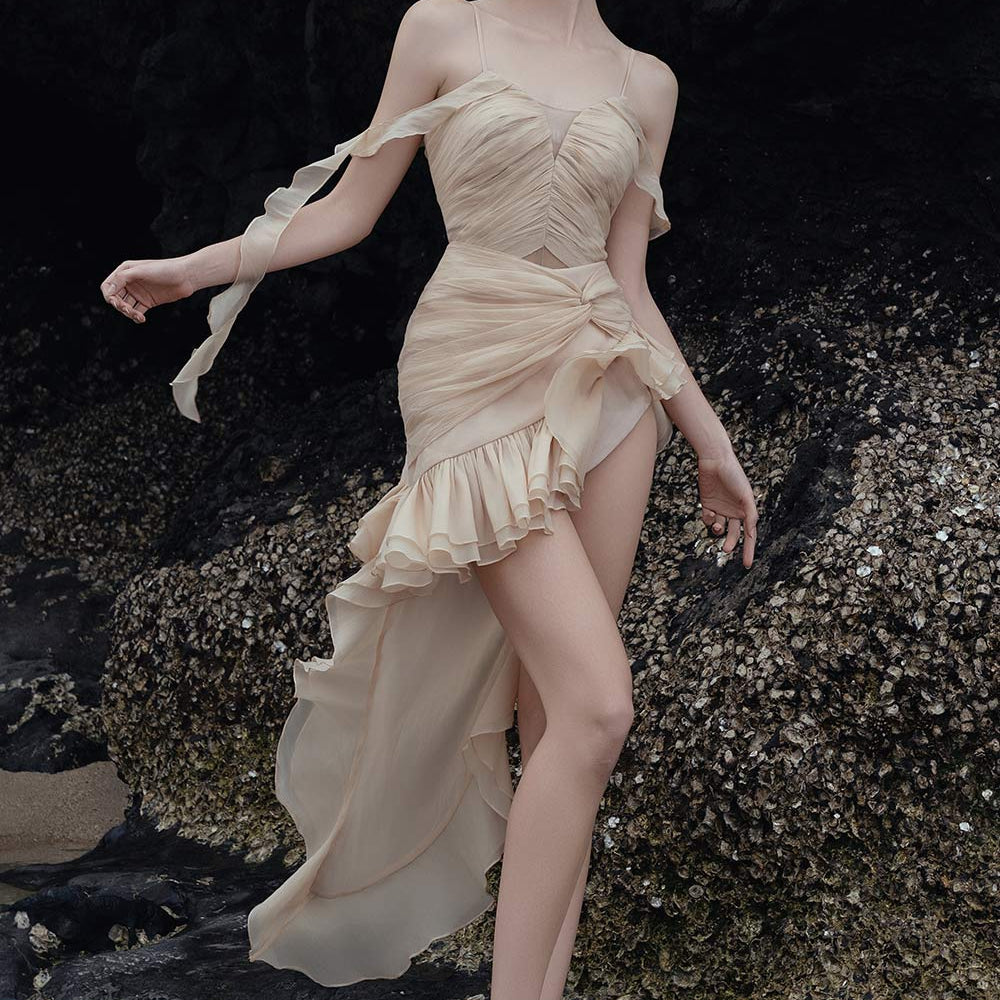 Kiana Asymmetric Ruffled Silk Organza High-low Dress
