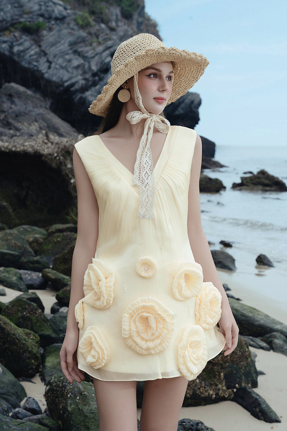 Vianna A-line Flower Applique Organza Mini Dress