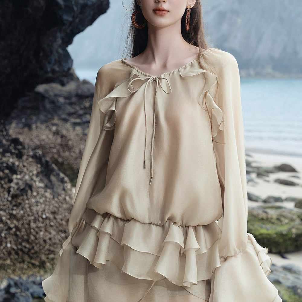 Alexa Blouson Poet Sleeved Organza Top