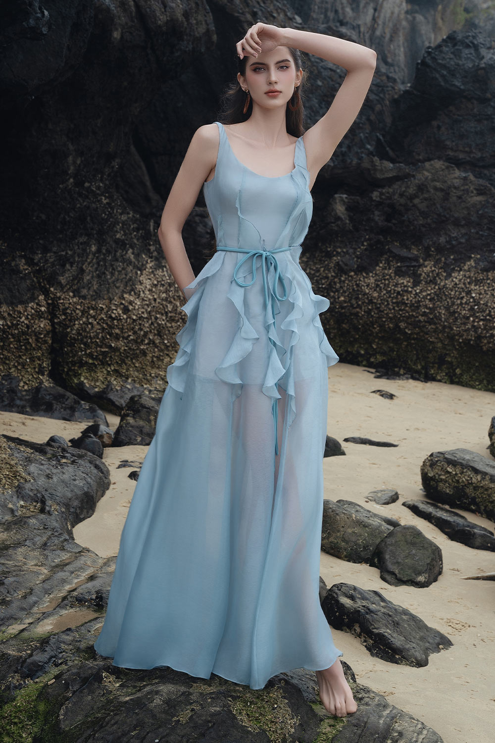 Felix A-line Loose Strap Organza Maxi Dress